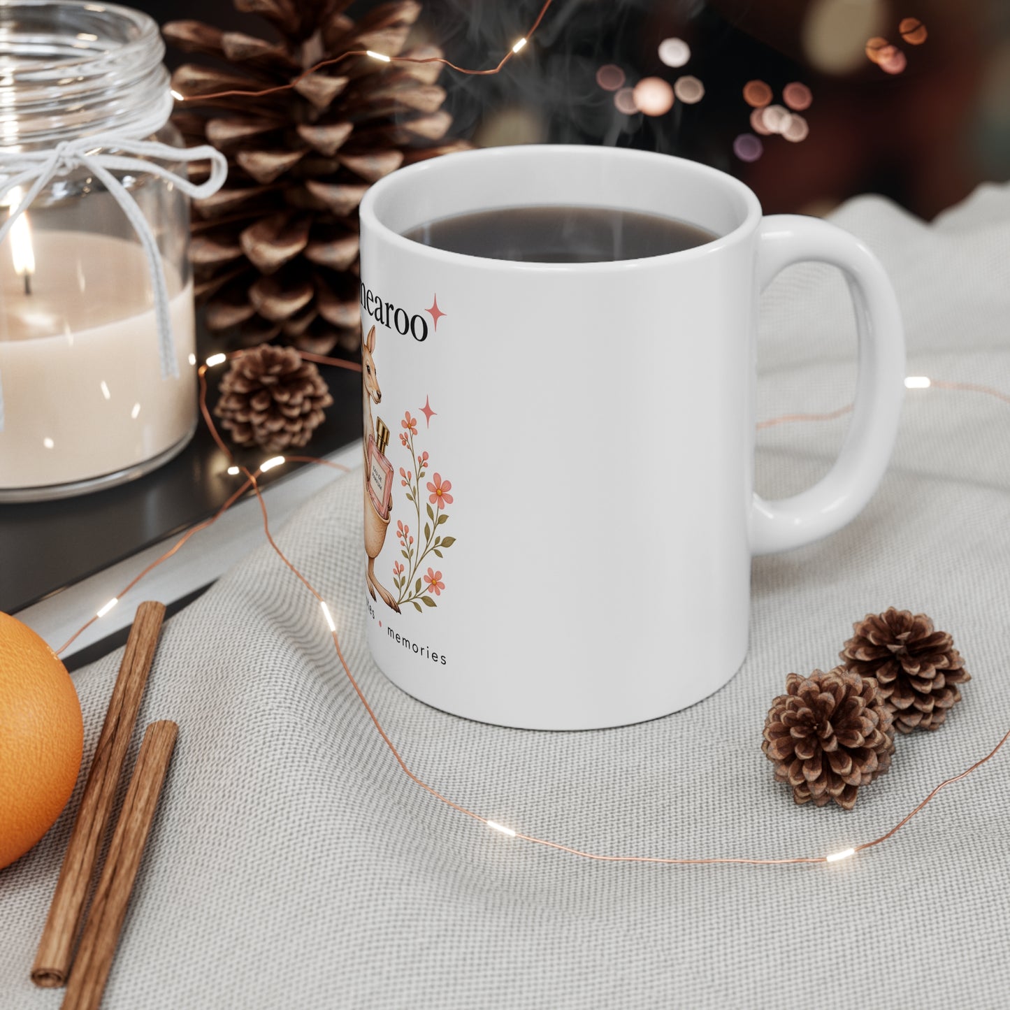 Perfumearoo Kangaroo Mug | Cute Floral Perfume Illustration Coffee Cup, Fragrance Lover Gift
