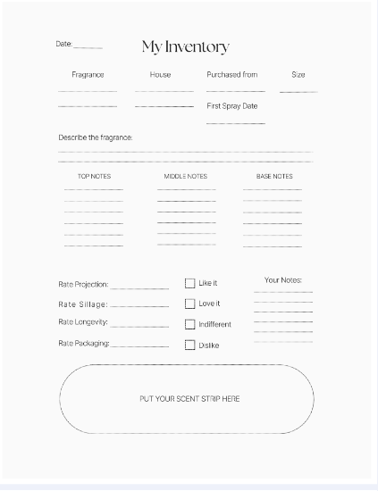 Perfume Inventory Journal for Fragrance Lovers