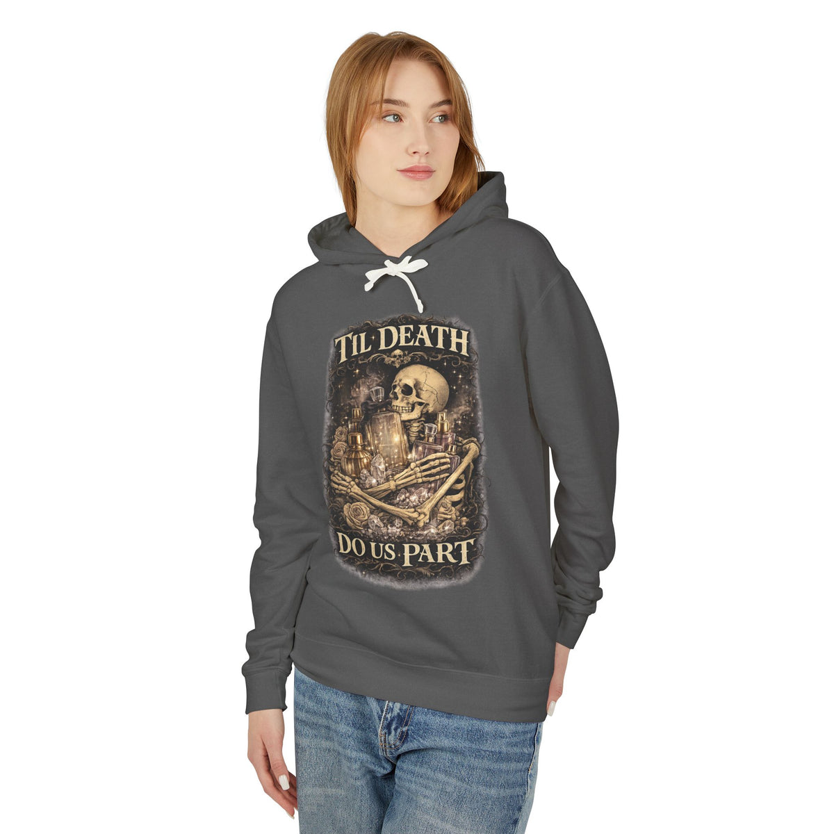 Til Death Do Us Part Hoodie | Gothic Skull & Roses Perfume Lover Sweatshirt, Cozy Fragrance Lover Gift