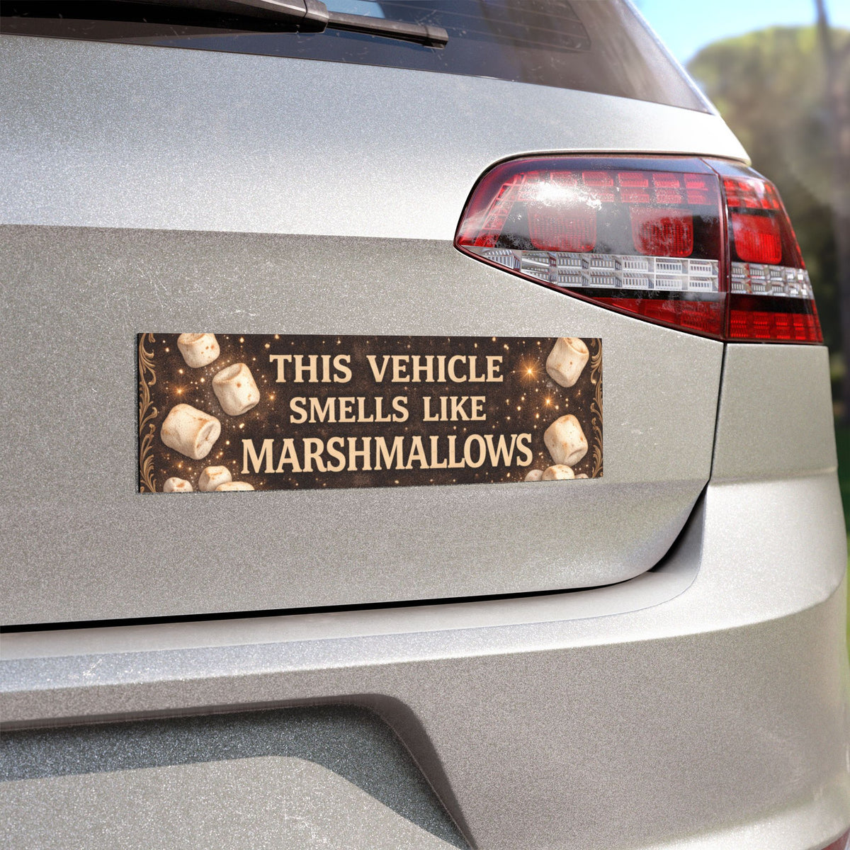 This Vehicle Smells Like Marshmallows Car Magnet | Cute Gourmand Perfume Lover Bumper Magnet