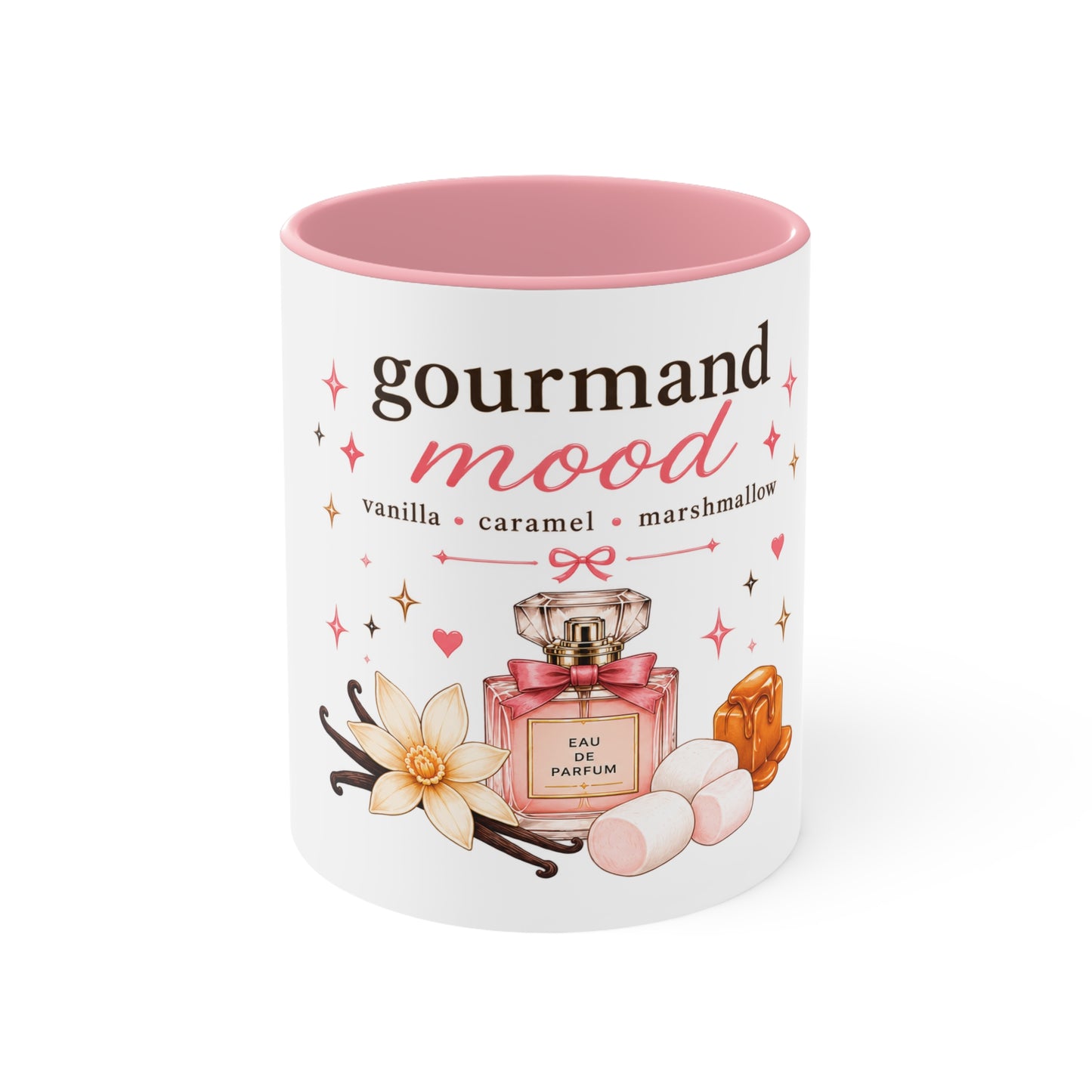 Gourmand Mood Vanilla Caramel Marshmallow Accent Mug | Luxury Coquette Dessert Perfume Coffee Cup, Cute Gift