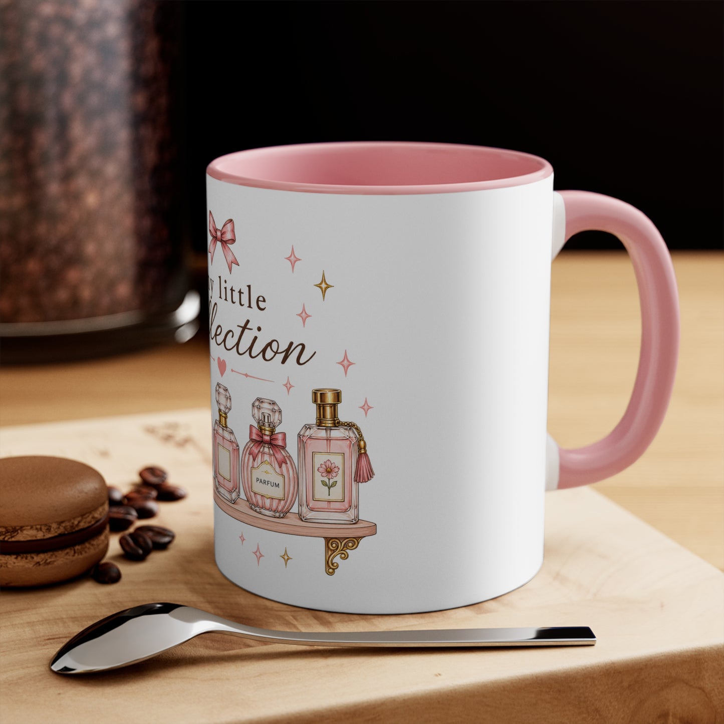 My Little Collection Perfume Bottles Accent Mug | Luxury Coquette Pink Ceramic Coffee Cup, Cute Fragrance Lover Gift