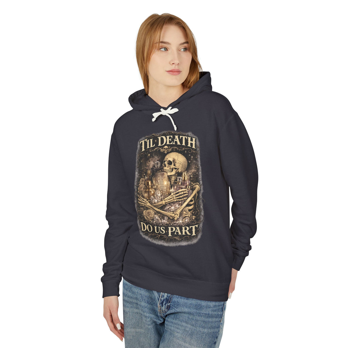 Til Death Do Us Part Hoodie | Gothic Skull & Roses Perfume Lover Sweatshirt, Cozy Fragrance Lover Gift