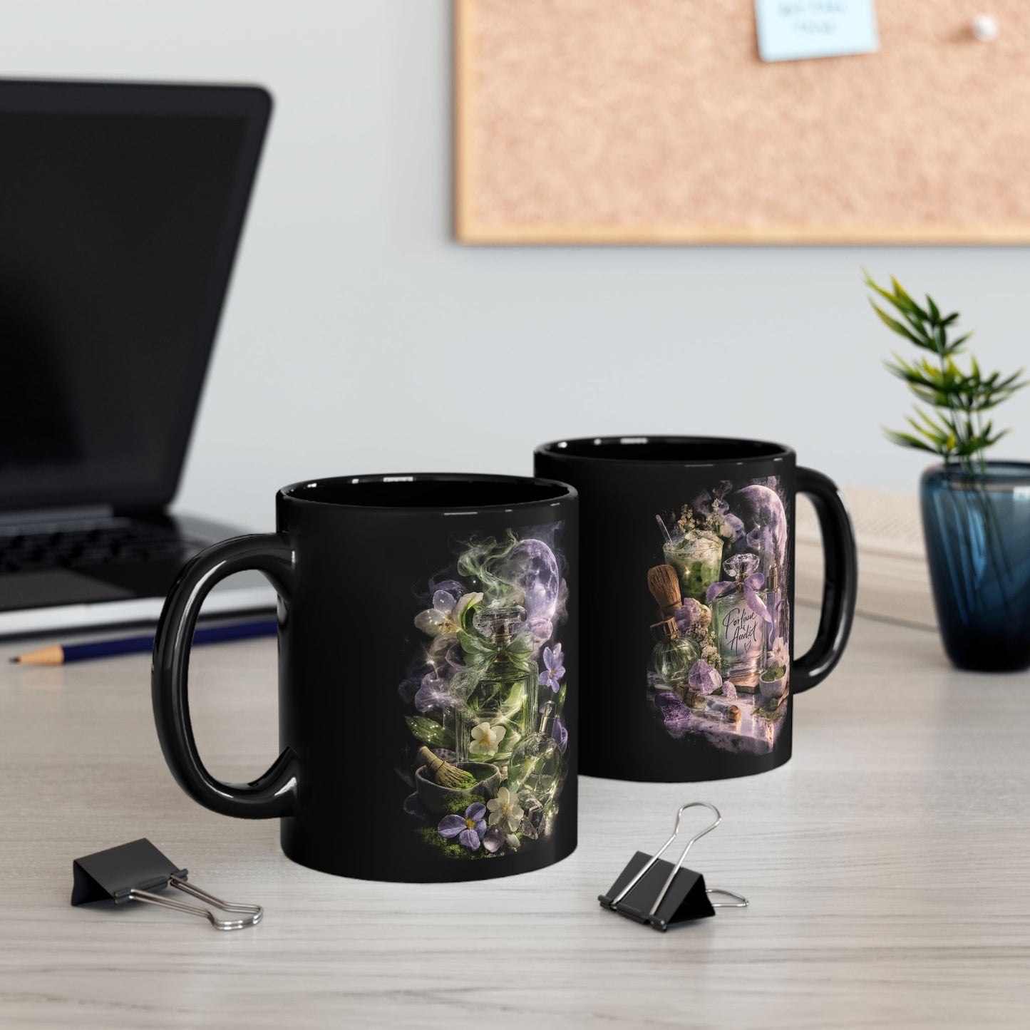Midnight Petals Perfume Bottle Mug | Moody Floral Coquette Coffee Cup, Cozy Luxury Gift