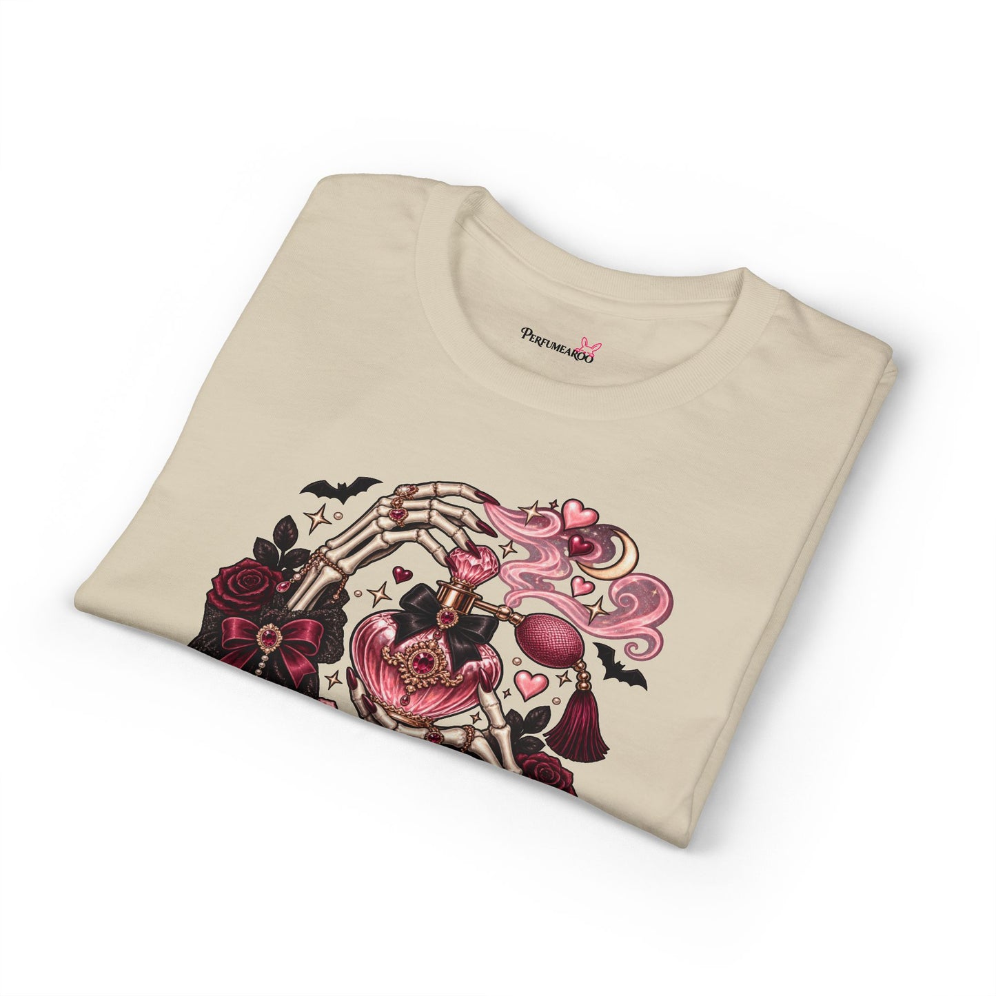 Graphic T-Shirt — “Dead Serious About Perfume” Gothic Heart Illustration
