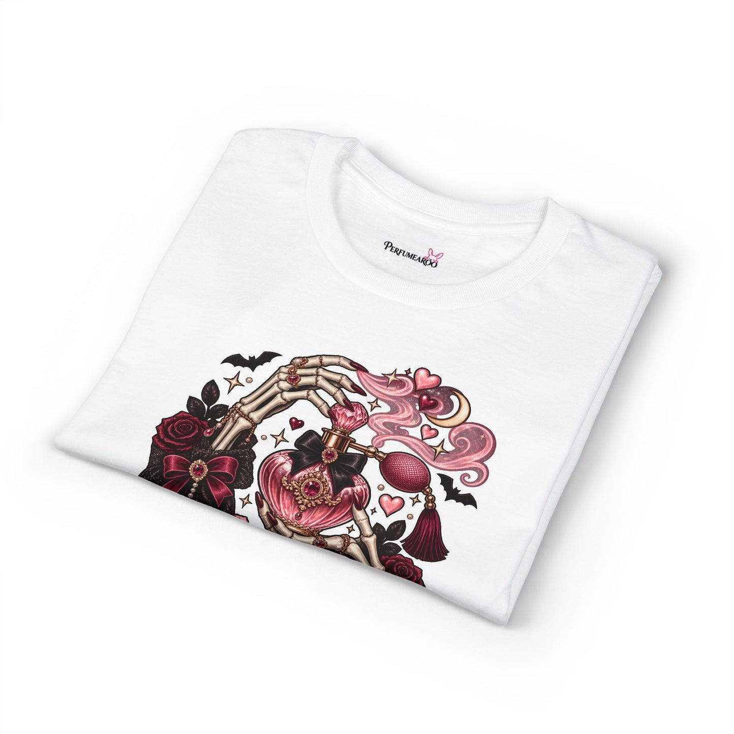Graphic T-Shirt — “Dead Serious About Perfume” Gothic Heart Illustration