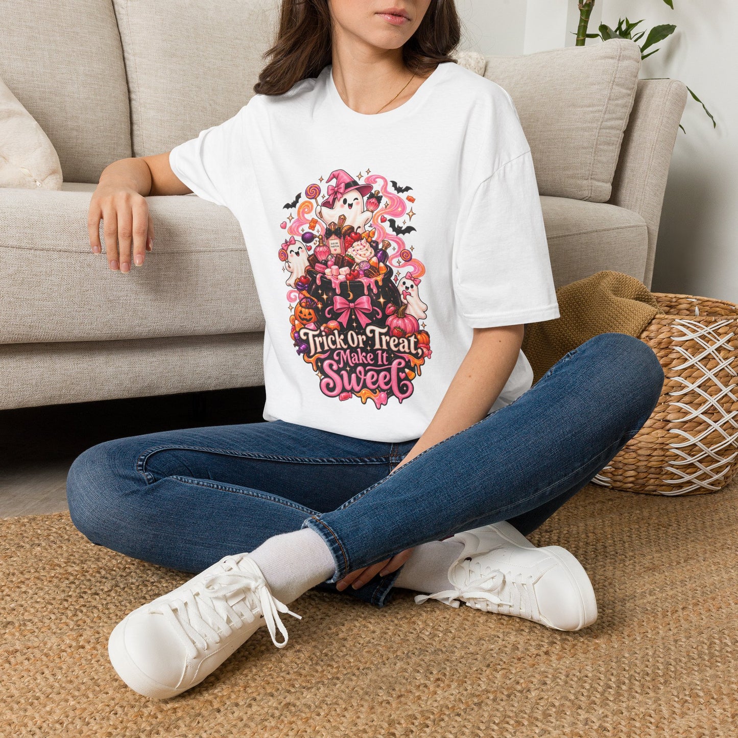 Halloween Trick-or-Treat T-Shirt — Cute Ghosts & Candy Graphic