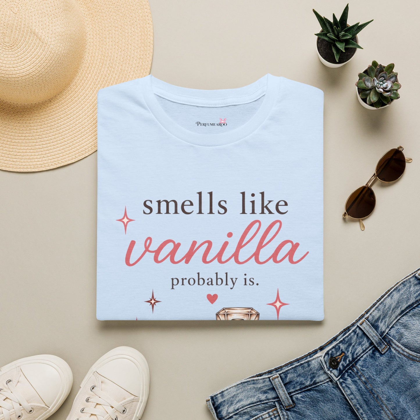 Smells Like Vanilla T-Shirt | Luxury Coquette Perfume Bottle Graphic Tee, Cute Feminine Fragrance Gift