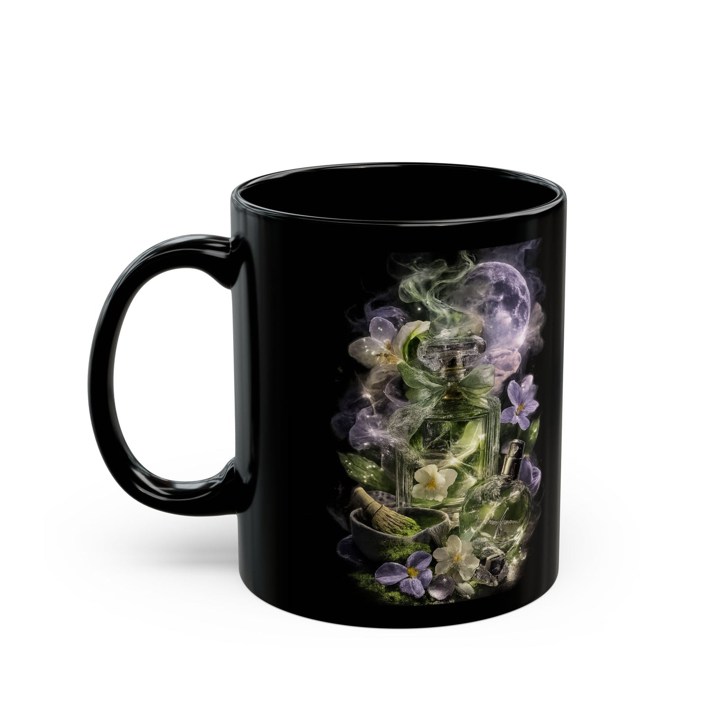 Midnight Petals Perfume Bottle Mug | Moody Floral Coquette Coffee Cup, Cozy Luxury Gift