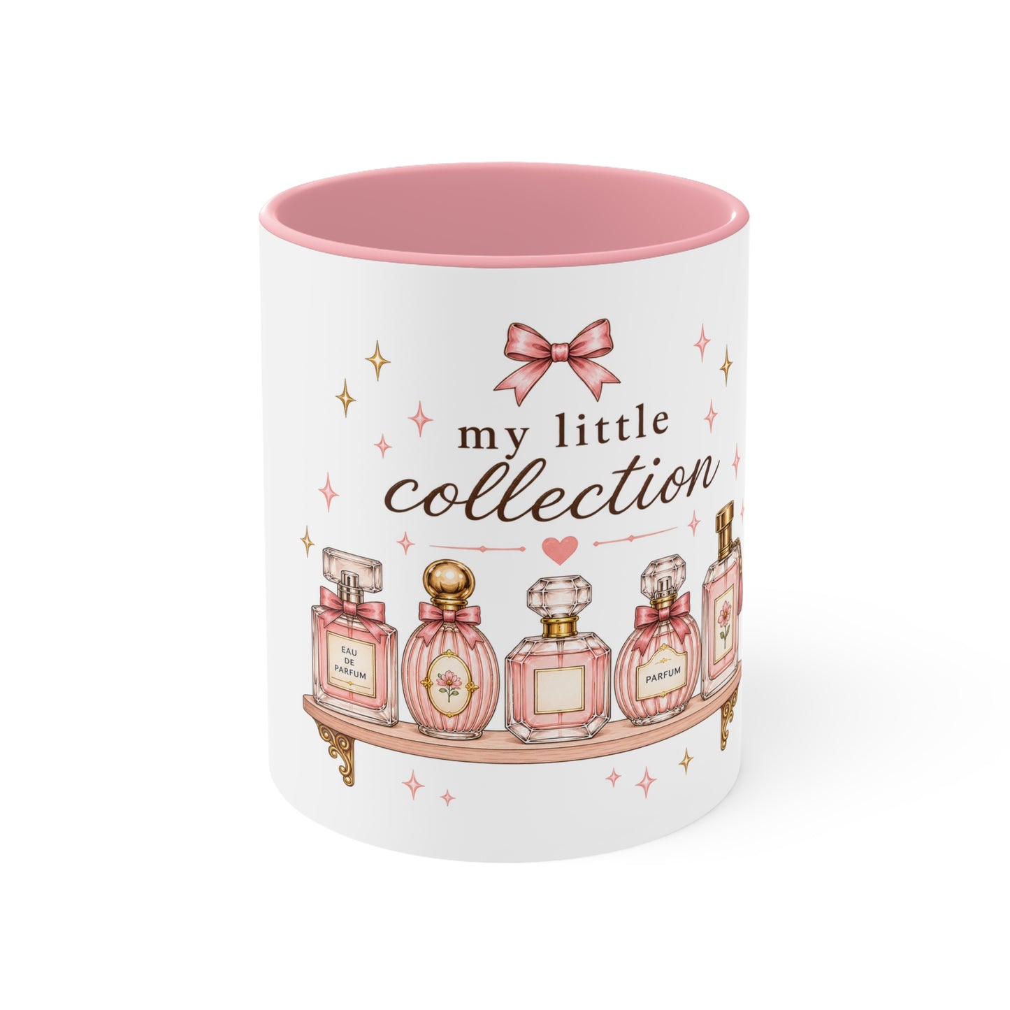 My Little Collection Perfume Bottles Accent Mug | Luxury Coquette Pink Ceramic Coffee Cup, Cute Fragrance Lover Gift