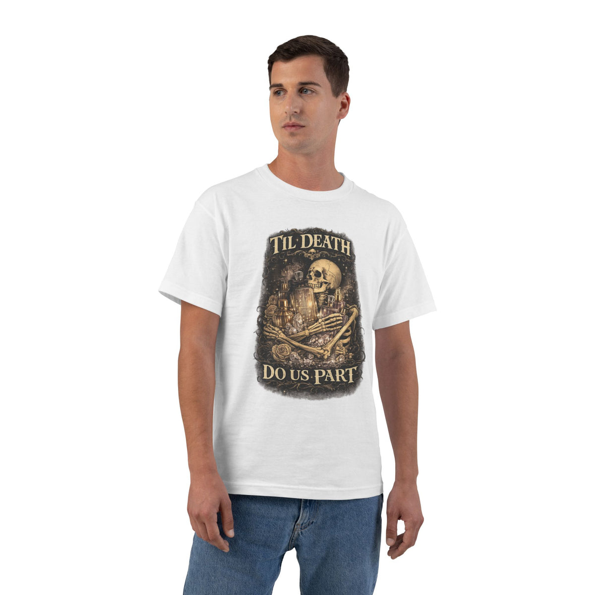 Til Death Do Us Part Tee | Gothic Skull & Roses Perfume Lover Graphic Shirt, Fragrance Collector Gift