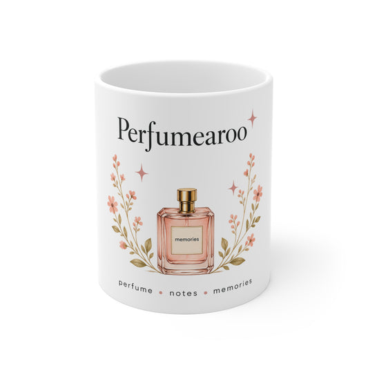 Perfumearoo Perfume Bottle Mug | Floral Ceramic Coffee Cup, Cute Fragrance Lover Gift