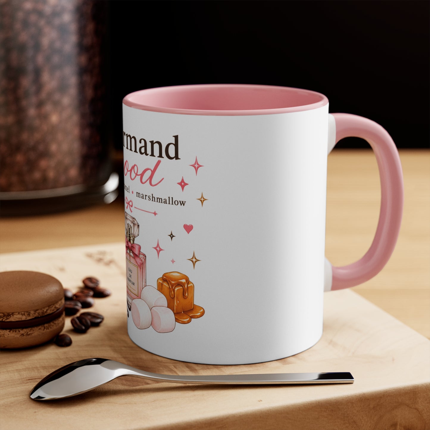 Gourmand Mood Vanilla Caramel Marshmallow Accent Mug | Luxury Coquette Dessert Perfume Coffee Cup, Cute Gift