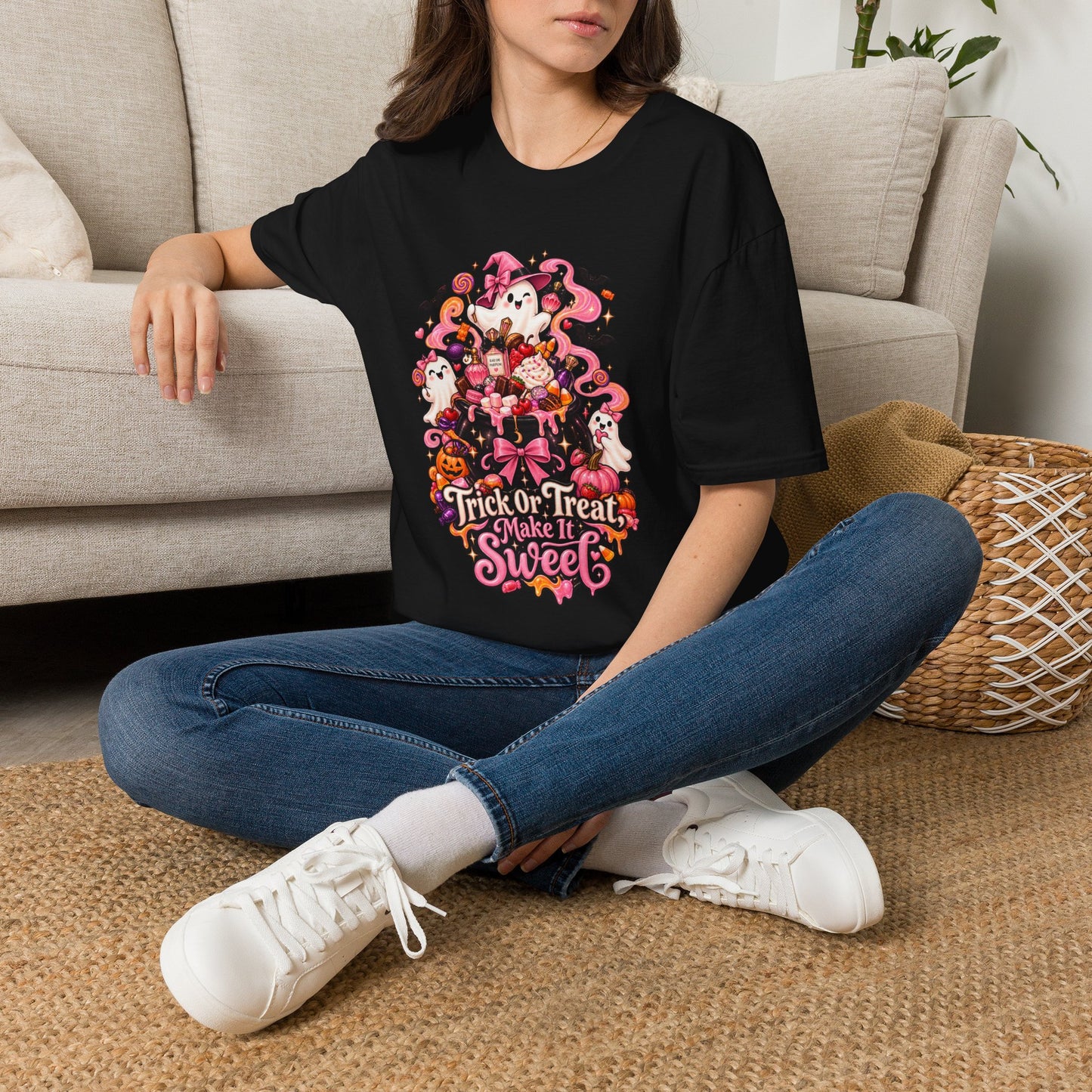 Halloween Trick-or-Treat T-Shirt — Cute Ghosts & Candy Graphic