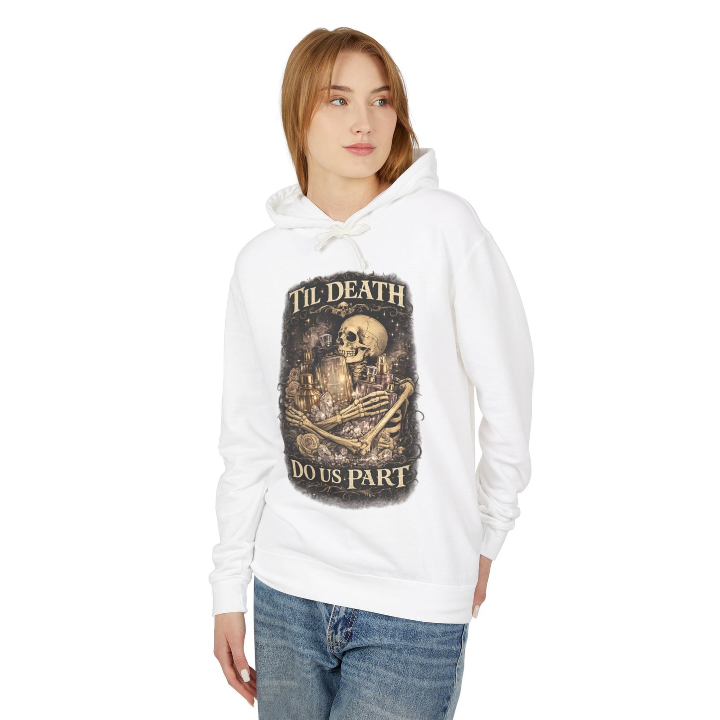Til Death Do Us Part Hoodie | Gothic Skull & Roses Perfume Lover Sweatshirt, Cozy Fragrance Lover Gift