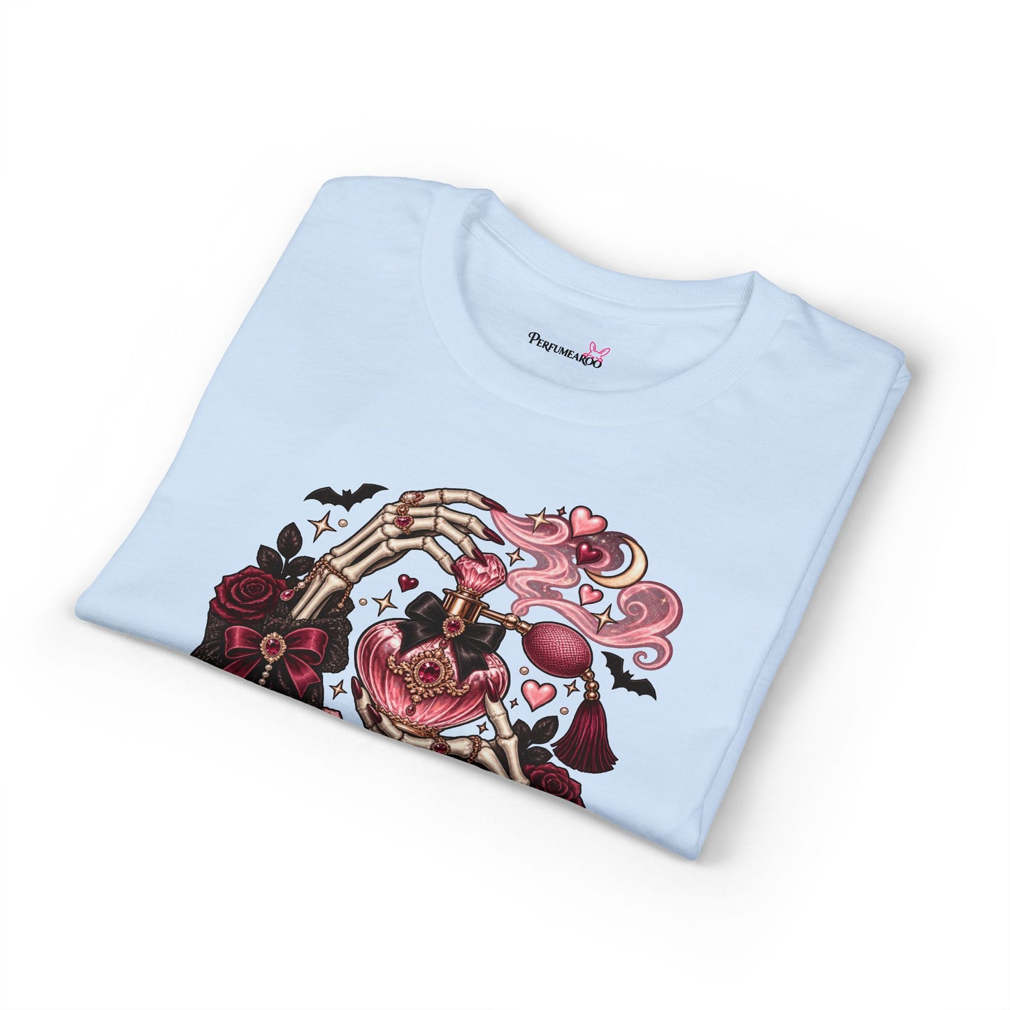 Graphic T-Shirt — “Dead Serious About Perfume” Gothic Heart Illustration