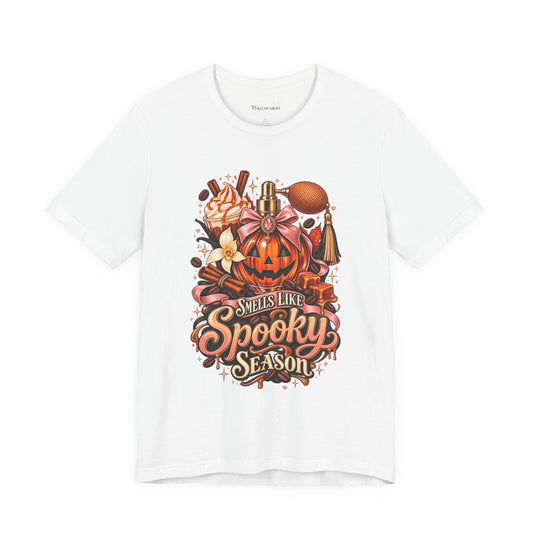 Smells Like Spooky Season Tee | Cute Pumpkin Halloween Perfume Lover Shirt, Soft Feminine Graphic Tee