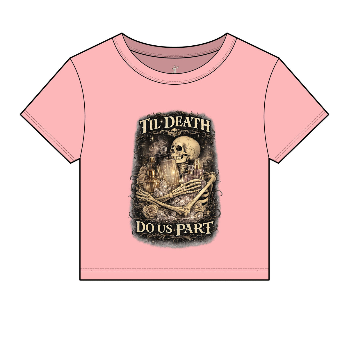 Til Death Do Us Part Baby Tee | Gothic Skull & Rose Fitted Crop Top, Feminine Perfume Lover Gift