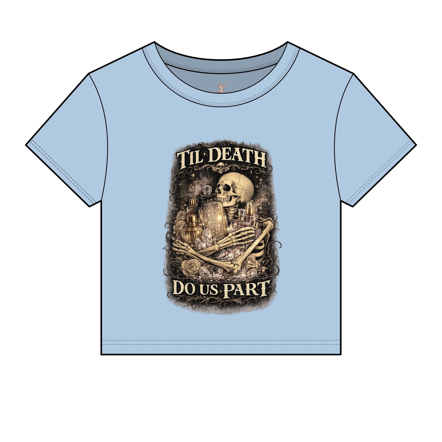 Til Death Do Us Part Baby Tee | Gothic Skull & Rose Fitted Crop Top, Feminine Perfume Lover Gift