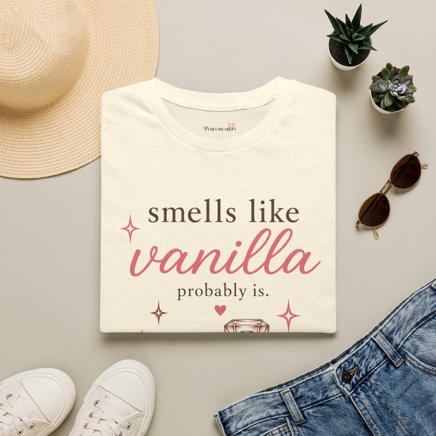 Smells Like Vanilla T-Shirt | Luxury Coquette Perfume Bottle Graphic Tee, Cute Feminine Fragrance Gift