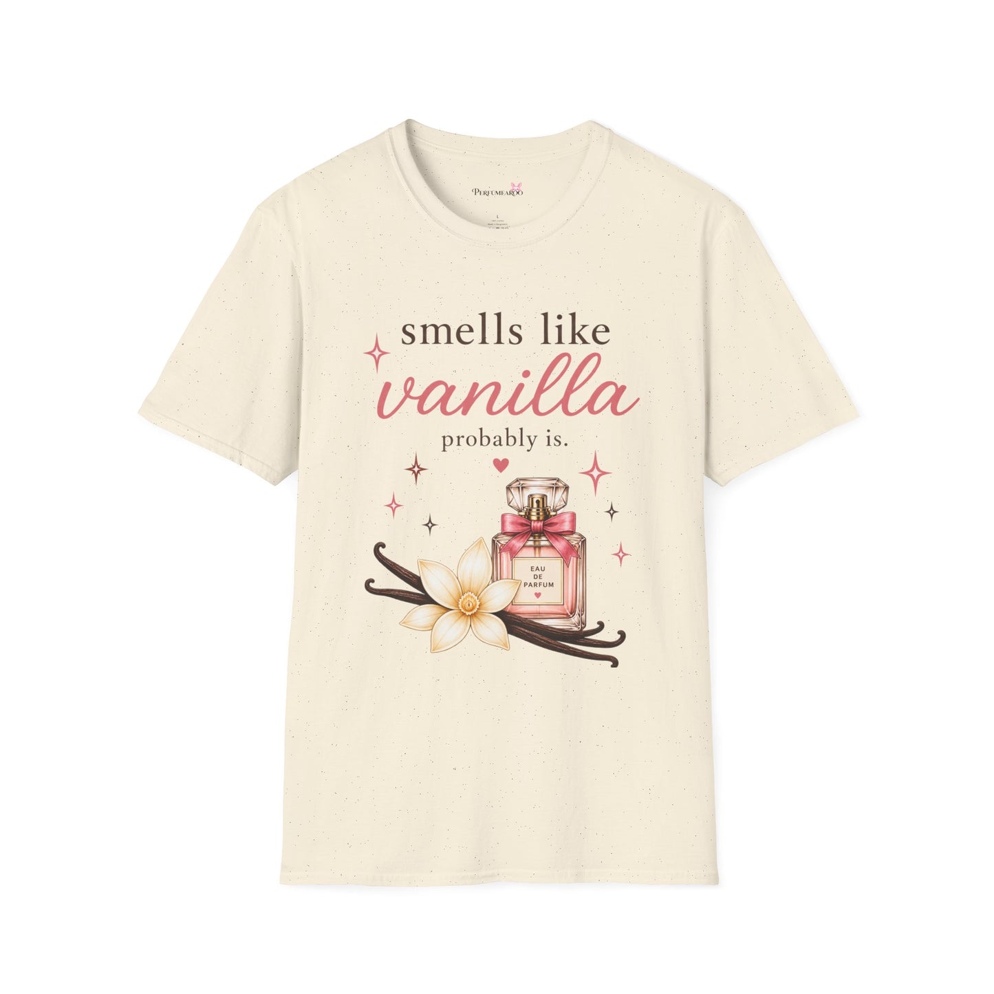 Smells Like Vanilla T-Shirt | Luxury Coquette Perfume Bottle Graphic Tee, Cute Feminine Fragrance Gift